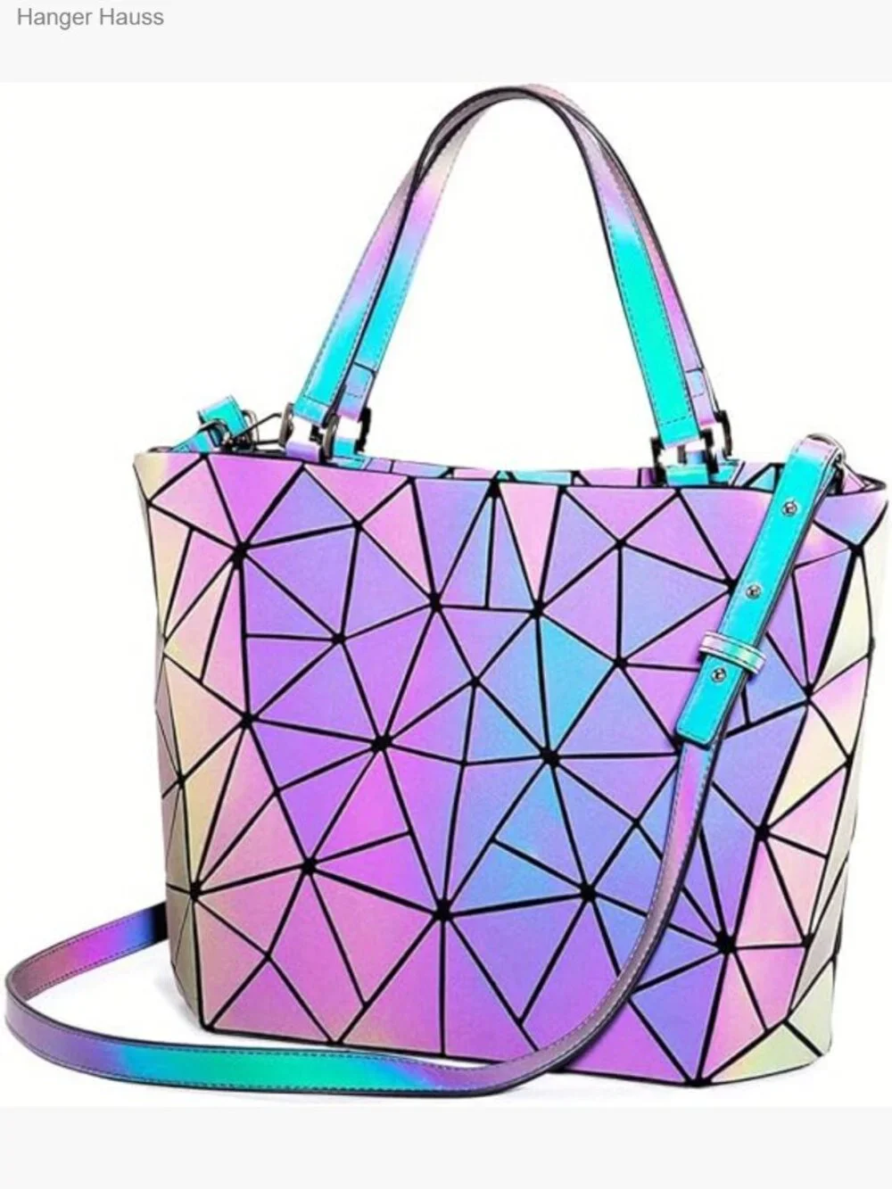 Geometric Luminous Top Handle Satchel Purse Bag 3-Way Convertible Hobo